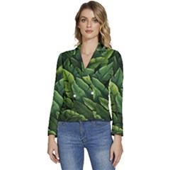 Green Leaves Women s Long Sleeve Revers Collar Cropped Jacket by goljakoff