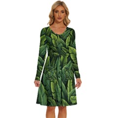 Green Leaves Long Sleeve Dress With Pocket by goljakoff