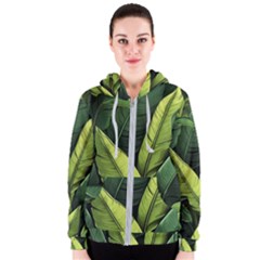 Banana Leaves Pattern Women s Zipper Hoodie