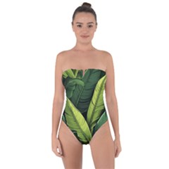 Banana Leaves Pattern Tie Back One Piece Swimsuit