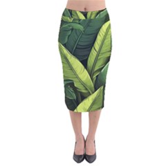 Banana Leaves Pattern Velvet Midi Pencil Skirt by goljakoff