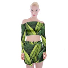 Banana Leaves Pattern Off Shoulder Top With Mini Skirt Set by goljakoff