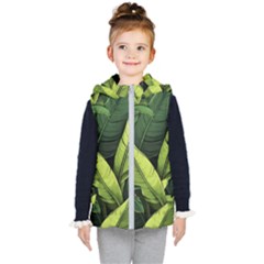 Banana Leaves Pattern Kids  Hooded Puffer Vest