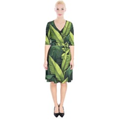 Banana Leaves Pattern Wrap Up Cocktail Dress by goljakoff