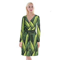 Banana Leaves Pattern Long Sleeve Velvet Front Wrap Dress by goljakoff