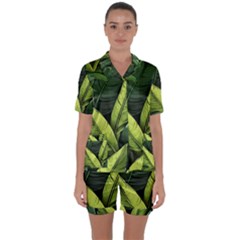 Banana Leaves Pattern Satin Short Sleeve Pajamas Set by goljakoff