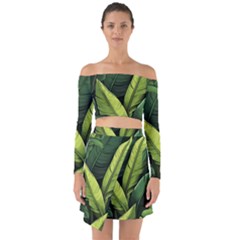 Banana Leaves Pattern Off Shoulder Top With Skirt Set by goljakoff