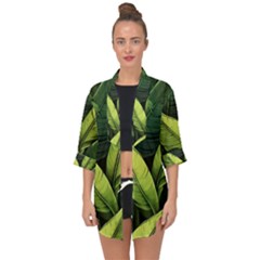 Banana Leaves Pattern Open Front Chiffon Kimono by goljakoff