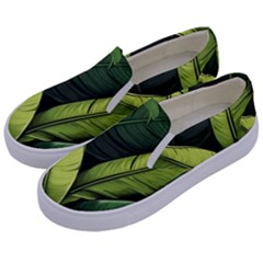 Banana Leaves Pattern Kids  Canvas Slip Ons by goljakoff