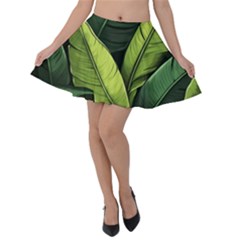 Banana Leaves Pattern Velvet Skater Skirt