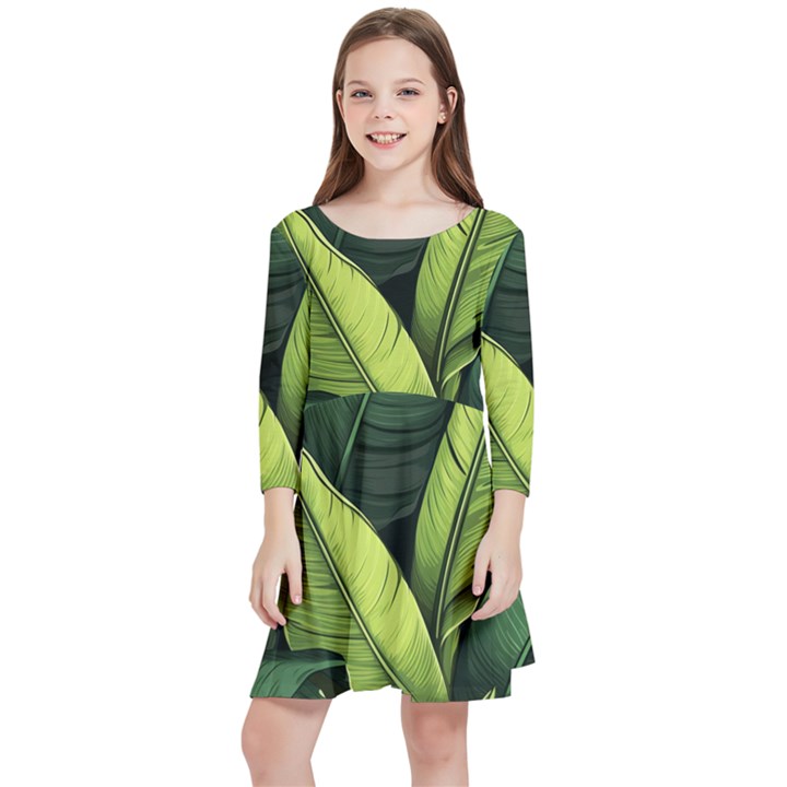 Banana leaves pattern Kids  Quarter Sleeve Skater Dress