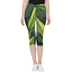 Banana Leaves Pattern Inside Out Lightweight Velour Capri Leggings  by goljakoff