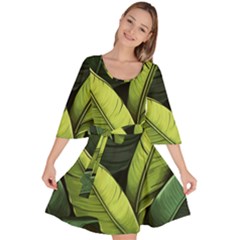 Banana Leaves Pattern Velour Kimono Dress by goljakoff