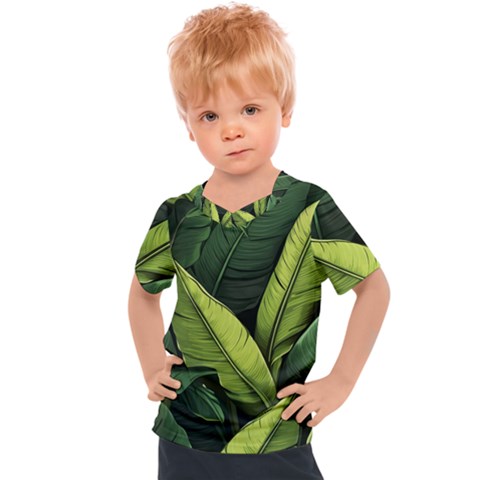 Banana Leaves Pattern Kids  Sports T-shirt by goljakoff