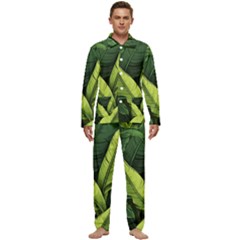 Banana Leaves Pattern Men s Long Sleeve Velvet Pocket Pajamas Set by goljakoff