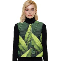 Banana Leaves Pattern Women s Button Up Puffer Vest