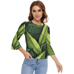 Banana Leaves Pattern Bell Sleeve Top