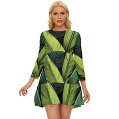 Banana Leaves Pattern Long Sleeve Babydoll Dress by goljakoff