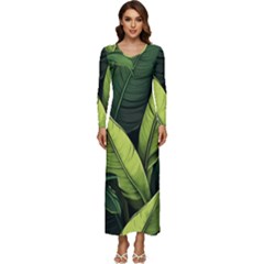 Banana Leaves Pattern Long Sleeve Longline Maxi Dress by goljakoff