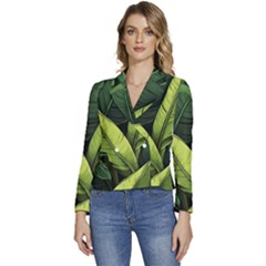 Banana Leaves Pattern Women s Long Sleeve Revers Collar Cropped Jacket by goljakoff