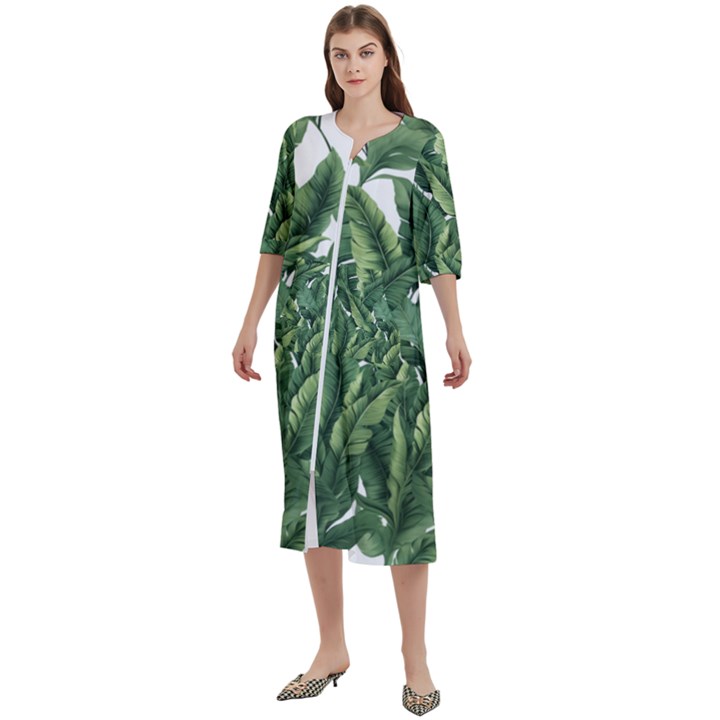 Tropical leaves Women s Cotton 3/4 Sleeve Nightgown