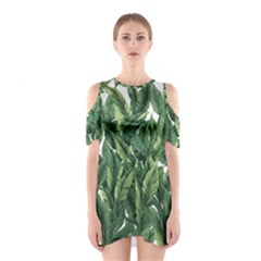 Tropical Leaves Shoulder Cutout One Piece Dress by goljakoff