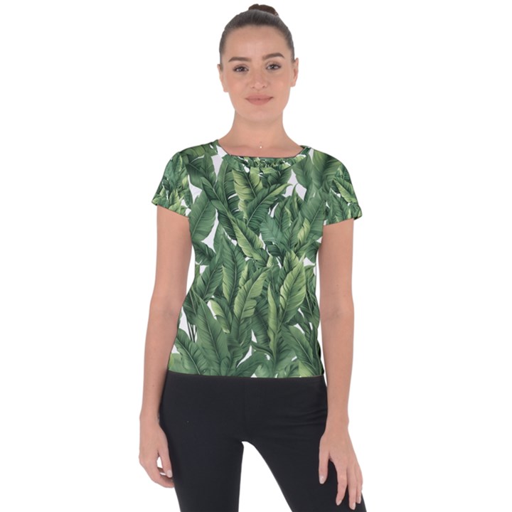 Tropical leaves Short Sleeve Sports Top 