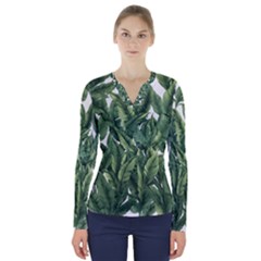 Tropical Leaves V-neck Long Sleeve Top by goljakoff