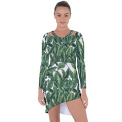 Tropical Leaves Asymmetric Cut-out Shift Dress by goljakoff