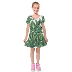 Tropical Leaves Kids  Short Sleeve Velvet Dress by goljakoff