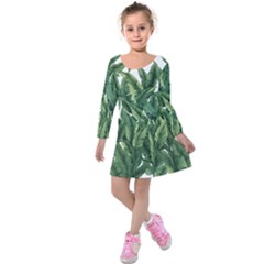 Tropical Leaves Kids  Long Sleeve Velvet Dress by goljakoff