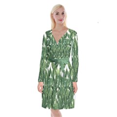 Tropical Leaves Long Sleeve Velvet Front Wrap Dress by goljakoff