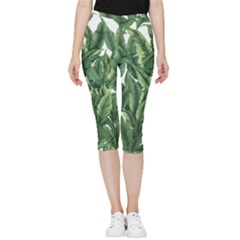 Tropical Leaves Inside Out Lightweight Velour Capri Leggings  by goljakoff