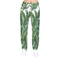 Tropical Leaves Women Velvet Drawstring Pants