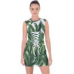 Tropical Leaves Lace Up Front Bodycon Dress by goljakoff