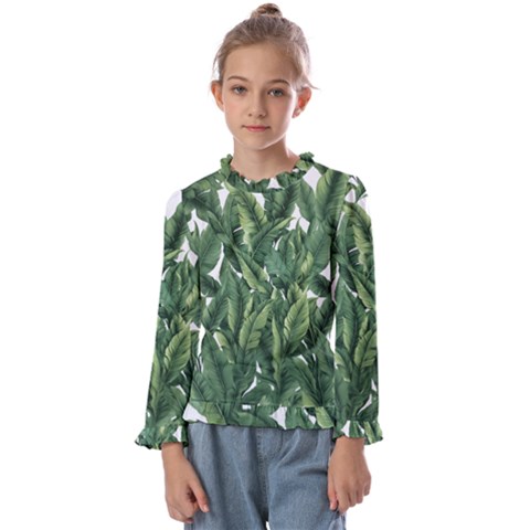 Tropical Leaves Kids  Frill Detail T-shirt by goljakoff