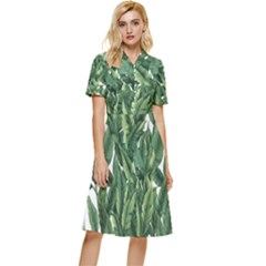 Tropical Leaves Button Top Knee Length Dress by goljakoff