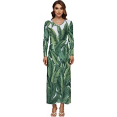 Tropical Leaves Long Sleeve Longline Maxi Dress by goljakoff