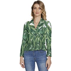 Tropical Leaves Women s Long Sleeve Revers Collar Cropped Jacket by goljakoff