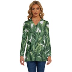 Tropical Leaves Long Sleeve Drawstring Hooded Top by goljakoff