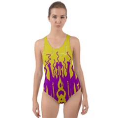 Yellow And Purple In Harmony Cut-out Back One Piece Swimsuit by pepitasart