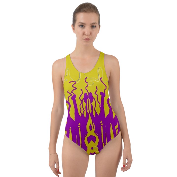 Yellow And Purple In Harmony Cut-Out Back One Piece Swimsuit