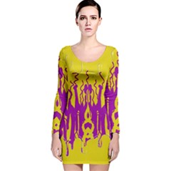 Yellow And Purple In Harmony Long Sleeve Velvet Bodycon Dress