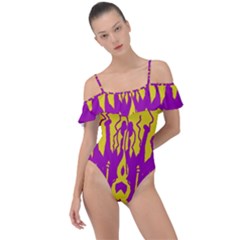 Yellow And Purple In Harmony Frill Detail One Piece Swimsuit by pepitasart