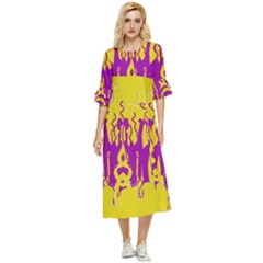 Yellow And Purple In Harmony Double Cuff Midi Dress by pepitasart