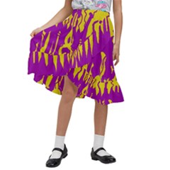 Yellow And Purple In Harmony Kids  Ruffle Flared Wrap Midi Skirt by pepitasart