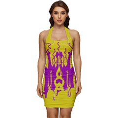 Yellow And Purple In Harmony Sleeveless Wide Square Neckline Ruched Bodycon Dress by pepitasart