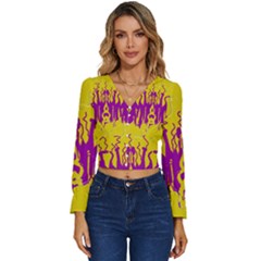 Yellow And Purple In Harmony Long Sleeve V-neck Top by pepitasart