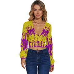 Yellow And Purple In Harmony Long Sleeve Deep-v Velour Top by pepitasart