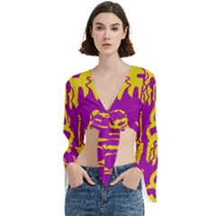 Yellow And Purple In Harmony Trumpet Sleeve Cropped Top